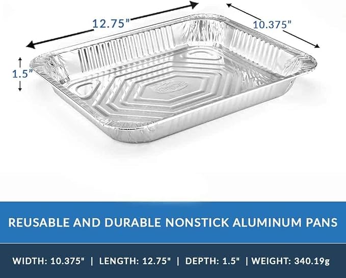 Aluminum Half Size Shallow Pan With Lid - Foil Disposable Shallow Pans for Food Prepping - 100% Recyclable half size pans - Perfect for Cookware - Set of 100 - Image 2