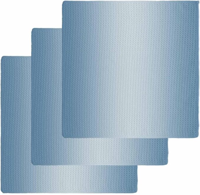 Ombre Haze Blue Dish Towels Set, Waffle Weave Kitchen Towels Microfiber Towels Cleaning, Contemporary Gradual Minimalist Solid Color Soft Absorbent Dish Drying Towels Hand Towels 3 Pack 12x12 Inch by Unknown
