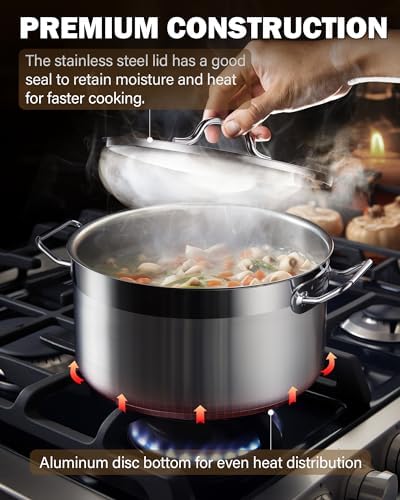 Cooks Standard Professional Cookware Set, Stainless Steel Pots Kitchen Set Includes Saucepans, Sauté Pan, Dutch Oven with Lids - Induction Compatible, 8-Piece - Image 3