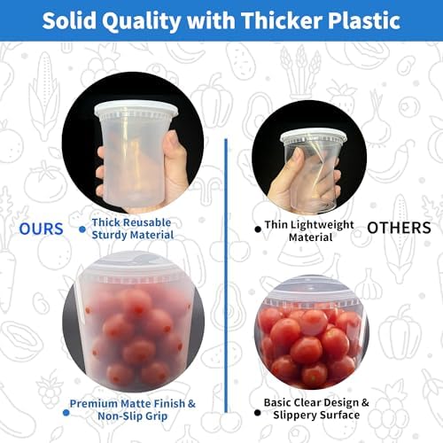 Plastic Deli Containers with Lids, 120 Sets 64 oz Leakproof Soup Cups | BPA-Free| Microwave Freezer Safe| Sturdy and Airtight| Crack-Proof for Takeout, Meal Prep, Slime, Snack, Leftovers Storage - Image 5