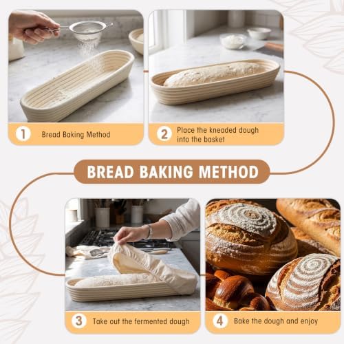 Vesici 17 Inches Baguette Banneton Proofing Basket 6 Pack with Linen Liner Baguette Banneton Bread Baking Baskets Rattan Dough Proofing Baskets for Home Bake, Bakers Supplies, Baking Gifts - Image 3