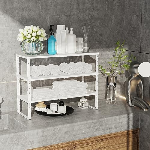 Jojocross Expandable Adjustable Stackable Kitchen Organizer, Spice Rack,Metal Pantry Storage Shelves Racks,Counter Shelf for Cabinets, Countertop, Cupboard(3 Packs/Large/White) - Image 4
