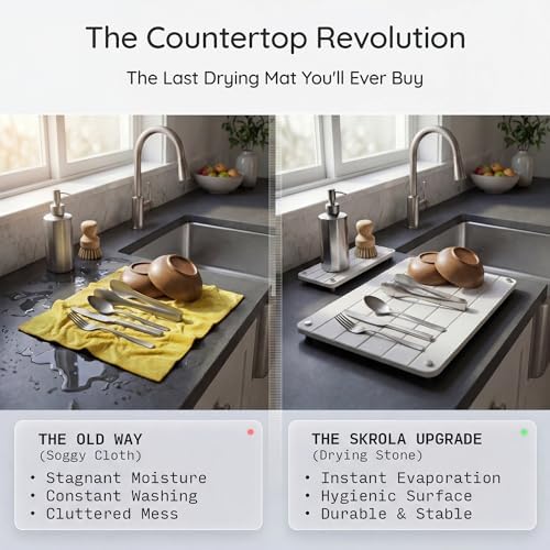 2 Piece Stone Drying Mat Set 16x12 Inch Diatomite Dish Drying Mat for Kitchen Counter Fast Drying Eco Friendly Includes 8 Non Slip Legs (Lumina, 16"x12") - Image 5