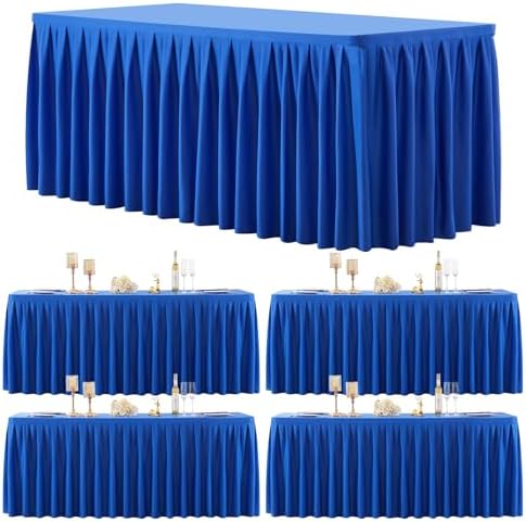 4 Pack Royal Blue Rectangle Tablecloth 6 FT Stretch Spandex Fitted Table Cloth for 6 Foot Rectangle Tables Banquet Tablecloths Wrinkle Free Table Cover Skirt Ruffle Tablecloths for Party Wedding by Tao-GePartyDecorations