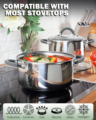 Cook N Home Basics 3 Quart Stainless Steel Stock Pot with Lid, Cooking Pot for Pasta, Soup, Stay-Cool Silicone Handle, Stockpot with Even Heating, Oven Safe, Cookware for Canning, Boiling, Simmer - Image 3