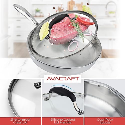 AVACRAFT 12 Inch Tri-Ply 18/10 Stainless Steel Frying Pan with Lid - Image 4