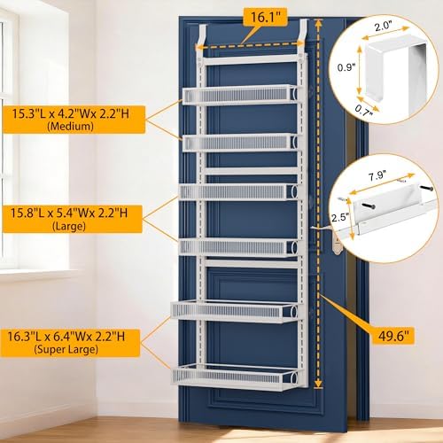 Over the Door Pantry Organizer 6 Tiers Hanging or Wall Mounted Spice Rack with Adjustable Basket,Heavy Duty Metal Seasoning Organizer Shelf for Kitchen Pantry and Bathroom - Image 2