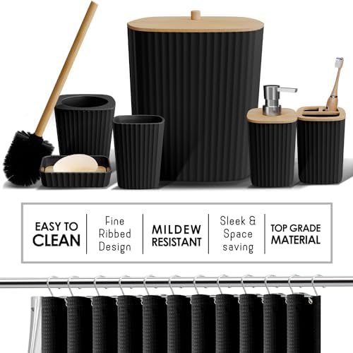 Clara Clark Black Bathroom Set, Shower Curtain Set and Shower Caddy Hanging - Image 4
