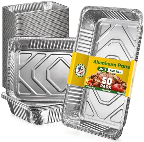 21x13 Aluminum Pans [50 Pack], Extra Heavy Duty Full Size Disposable Aluminum Foil Pans, Deep Baking Pans for Cooking, Roasting, Heating, and Steam Tables by Unknown
