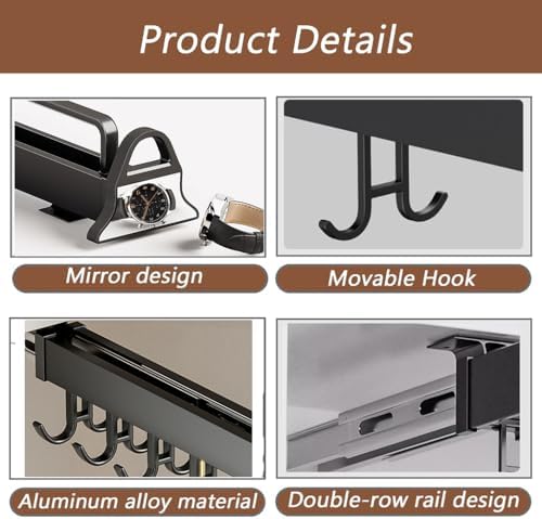 14IN Hanging Pot Rack with 6 Hook for Cabinet Pull Out Pot and Pan organizer Adjustable Pot Racks with Sliding Rail Storage Utility Rack Used for Kitchen/Closet/Cupboard,Load 75LBS - Image 4