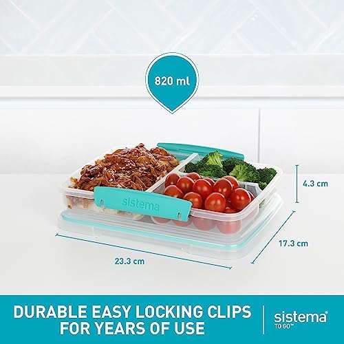 Sistema to Go 820mL Multi-Split Meal & Food Prep Containers, 5-Pack, Freezer, Microwave, & Dishwasher-Safe, BPA-Free - Image 5