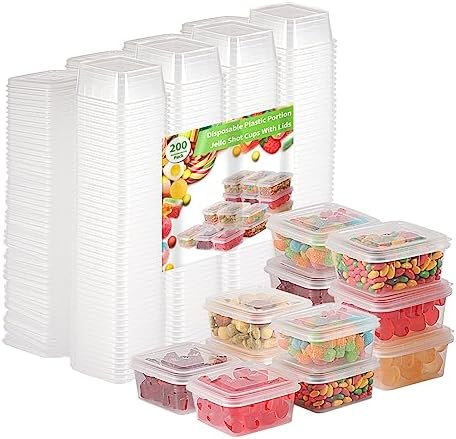 100ml & 2oz Containers with Lids (200 Pack), Small Plastic Condiment Containers with Lids, Jello Shot Cups, Portion Sauce Cups (Square) by RIKICACA-RCLIFEINC