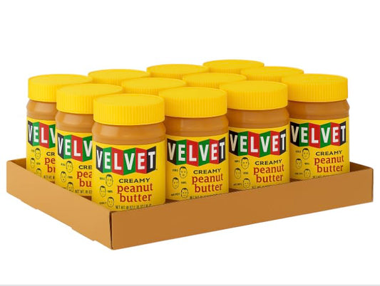 Velvet Peanut Butter, Creamy – Detroit’s Classic Since 1937, with “Fresh, Pure, Delicious” Label, Made in the USA, Gluten-Free, Packed with Roasted Peanut Chunks, Perfect for Sandwiches, Baking & Snacking (12 Jars, 18oz Each)