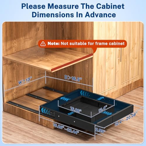 Pull Out Cabinet Organizer Expandable (12.4"-20.08")W & (16.26"-22.44")D, Insputer No Drill Slide Out Drawers with 3 Slide Rail, 2Pcs Magnetic Panel, Adhesive Roll Out Shelf for Kitchen, Pantry Black - Image 6