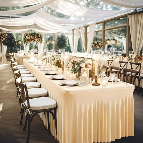 Wish Care 6 Pack Champagne Spandex Table Clothes for 8 Foot Rectangle Tables, 8FT Wrinkle Free Fitted Tablecloths Ruffles Design Table Cover for Party, Banquet, Wedding and Events - Image 5