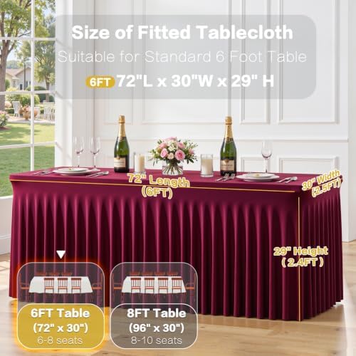 6 Pack Burgundy Table Cloth for 6 Foot Rectangle Tables Spandex Fitted Tablecloth 6ft Stretch Table Covers Skirt Burgundy Banquet Tablecloths Wrinkle Free Tablecloth for Party Wedding Birthday Event - Image 6
