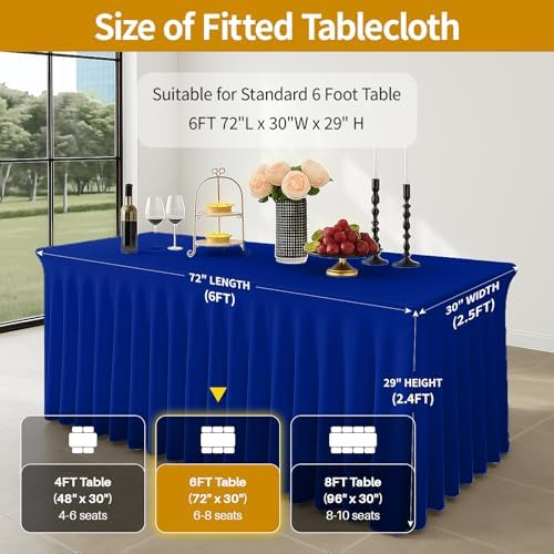 Deep Dream 6 Pack Royal Blue Spandex Table Covers 6 Foot, Fitted Stretch Tableclothes 30x72 Inch, Wrinkle Free 6FT Fitted Table Clothes with Skirt for Party, Banquet, Wedding and Events - Image 4