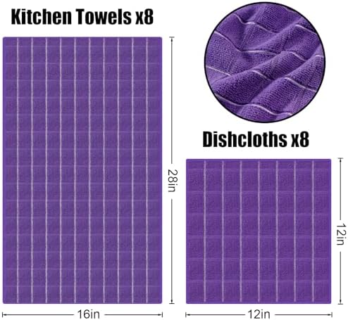 Homaxy Microfiber Kitchen Towels and Dishcloths Sets, 12 Pack, Purple - Image 6