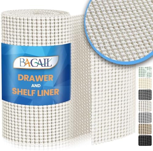 BAGAIL Non-Adhesive Shelf Liner, Thick Strong Grip Drawer Liners for Kitchen Cabinets, Heavy-Duty Easy Cut Cabinet Liners for Shelves, Pantry, Bathroom Cupboards - 17.5" x 20FT, White by BAGAILBASICS