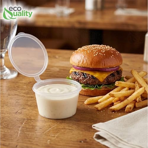 EcoQuality 5.5 Oz Leak Proof Portion Cups with Lids - Plastic Condiment Souffle Containers with Attached Hinged Lid - Perfect for Sauce, Sample, Slime, Jello Shot with Lids, Food Storage (900) - Image 5