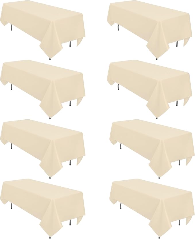 8 Pack Beige Tablecloth Rectangle 60 x 102 Inch for 6 Foot Tables by Heneger