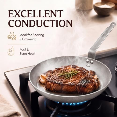 Mauviel M'Steel Black Carbon Natural Nonstick Frying Pan With Iron Handle, 7.9-in, Suitable For All Cooking Surfaces, Made in France - Image 4