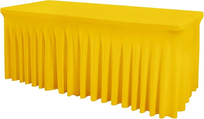 ManMengJi Yellow Spandex Table Cover 6FT 1Pack, Stretch Tablecloths with Skirts for Rectangle Tables, Wrinkle Resistant Stretchable Tablecloth with Skirt for Weddings, Parties, Vendors by Home