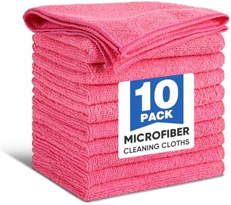 TEAWOO 10 PCS Pink Microfiber Cleaning Cloths, Assorted Cleaning Rags by TEAWOO