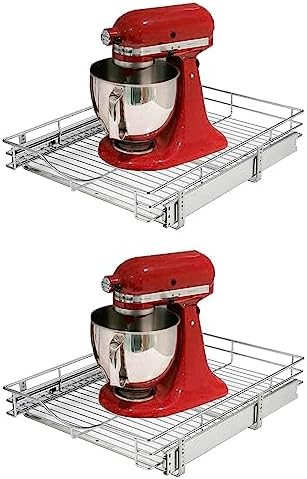 DINDON Pull Out Cabinet Organizer, (17" W x 21" D) Heavy-Duty Metal Sliding Drawer Shelf, Bathroom Under Sink Kitchen Cabinets Organizer and Storage Slide Out Shelves, Chrome, 1 Tier, 2 Pack by DINDON