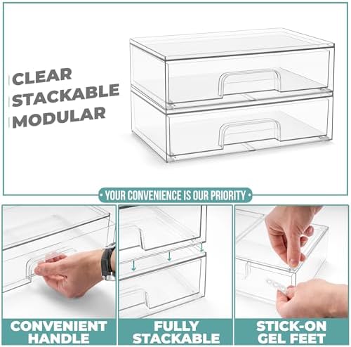Sorbus Stackable Storage Drawers, Clear Acrylic Pull-Out Organizer (2 Pack) - Image 5