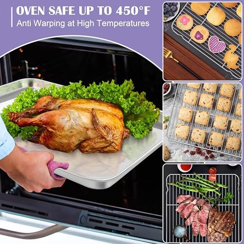 E-far Large Baking Sheet with Wire Rack (2 Pans + 2 Racks), 20 x 14 Inch Stainless Steel Cookie Pans Tray & Cooling Rack for Baking, Non Toxic & Heavy Duty & Rust Free, Oven & Dishwasher Safe - Image 5