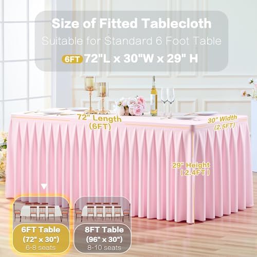 4 Pack Pink Rectangle Tablecloth 6 FT Stretch Spandex Fitted Table Cloth for 6 Foot Rectangle Tables Banquet Tablecloths Wrinkle Free Table Cover Skirt Ruffle Tablecloth for Party Wedding Birthday - Image 5