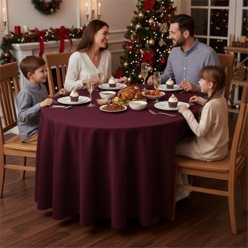 Fitable 8 Pack Burgundy Tablecloths 84 Inch Round for 36"-60" Tables - Image 2