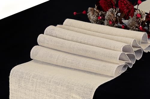 MDS® Pack of 10 Natural Burlap Table Runner, 12 x 108 Inch, Jute Rustic Farmhouse Boho Table Decor for Wedding Reception, Dining Table, Bridal Shower, Baby Shower & Party Decorations - Beige - Image 2