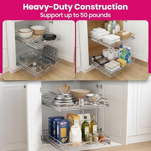 2-Tier Pull-Out Cabinet Organizer for Kitchen, 15" W x 21”D x 16.5" H - Image 7