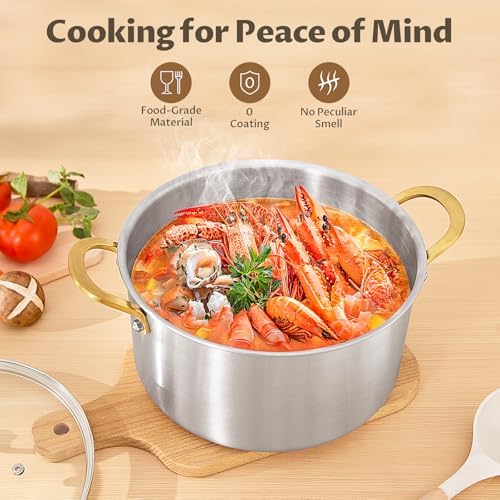 BEZIA 6 QT Stock Pot with Lid, Full Clad 3-Ply Stainless Steel Cooking Pot - Image 3