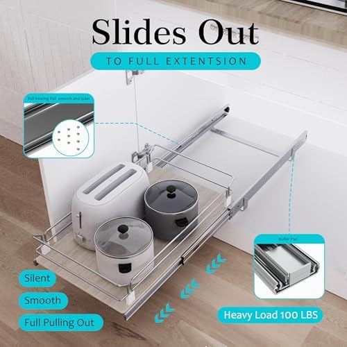Pull Out Cabinet Organizer 10.87" W X 22" D, Wood & Chromed - Image 3