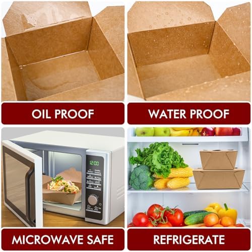 EcoDispose 70 Pack 71 oz Kraft Paper Large Takeout Food Containers | Microwaveable, Leak and Grease Resistant, Hot and Cold Use Fold to Go Boxes - Image 4