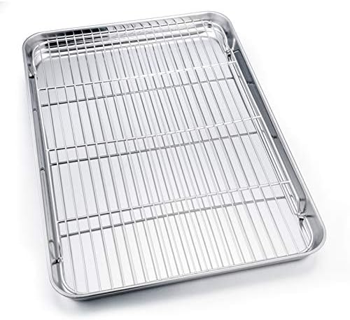 P&P CHEF 19.6 Inch Baking Sheet with Rack Set, Pans with Flat Racks | 2 Baking Sheets + 2 Cooling Wire Racks, Dishwasher & Oven Safe, Non-toxic & Lasting Use, Fit for Regular Oven - Image 2