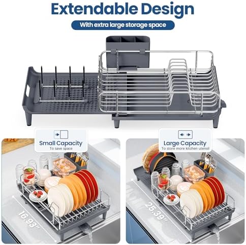 NTD Expandable Dish Drying Rack for Kitchen Counter, 16.7"-26.8", Gray - Image 3