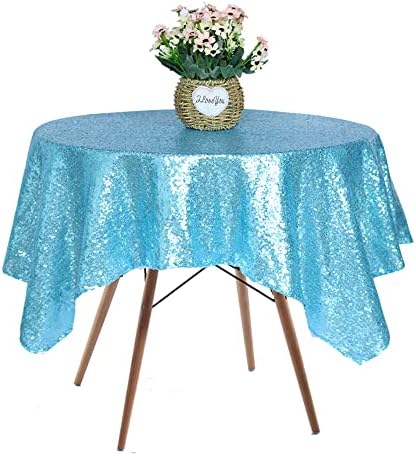 JYFLZQ Baby Blue Sequin Tablecloth, Glitter Table Cover 50x50 Inch Square - Image 3