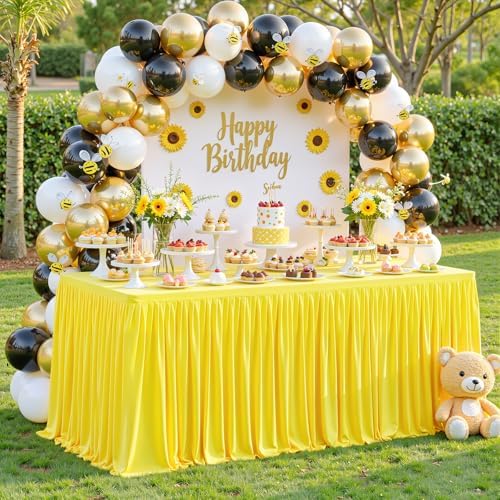 Wish Care Yellow Table Clothes for Rectangle Tables 6ft, Wrinkle Resistant Fitted Table Cloth with Pleated Ruffle Skirts for Banquet Wedding Baby Shower Folding Tables - Image 2