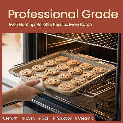 BAKKEN Kitchen Oven Baking Pans - Nonstick Gray Coating, Carbon Steel Bakeware Set with White Silicone Handles, Commercial Restaurant Quality Pans, PFOA, PFOS, PTFE Free, Oven Safe (450° F), Set of 10 - Image 3
