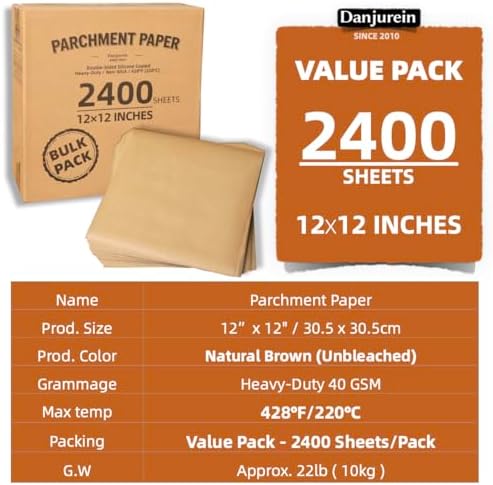 2400 Sheets Bulk Value Pack 12x12 Parchment Paper Squares Commercial | Unbleached, greaseproof 428F & Non-Stick Food Grade for Baking, Grilling, Air Frye, Pan Liners, Roasting, Wrapping - Image 2