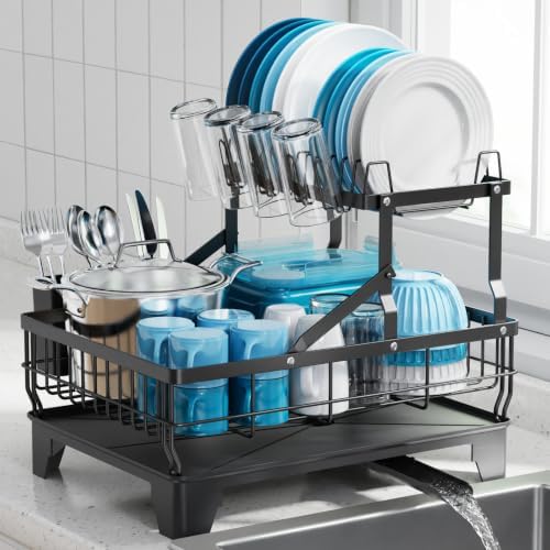 GSlife Dish Rack for Kitchen Counter - 2 Tier Dish Drying Rack, Black by GSlife