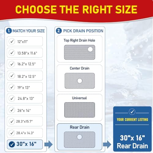 Bestjing Silicone Sink Protectors for Kitchen Sink -12" 13" 16" 18" 19" 24" 26" 28" 30", Non-Slip Heat Resistant Mat for Bottom of Farmhouse Porcelain Stainless Steel (30"x 16" Rear Drain, Black) - Image 2