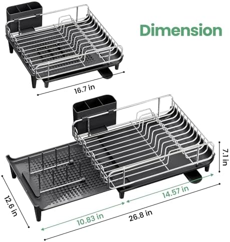 TOOLF Large Expandable Dish Rack for Kitchen Counter, Black - Image 6