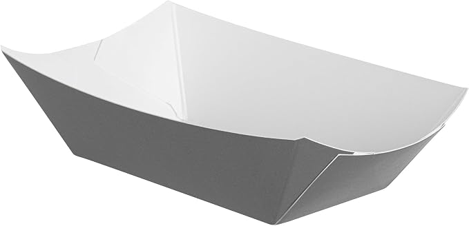 Restaurantware-Bio Tek 6 Ounce Boat Paper Boats, 400 Disposable #40 Food Trays - PE Lining, Durable, Gray Paper Food Baskets, For Concession Stands, Picnics, or Fairs, Stackable - Image 2
