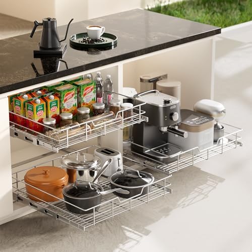 2 Tier Pull Out Cabinet Organizer 9" W X 22" D, Chromed, Full Slide Out - Image 5