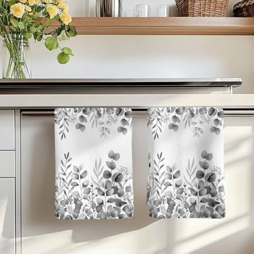 Black Eucalyptus Kitchen Towels Set of 3, Absorbent Dish Towels for Kitchen, Botanical Summer Leaves Country Floral Microfiber Hand Towel, Quick Drying Tea Towel for Cleaning Decorative Dishcloths - Image 7